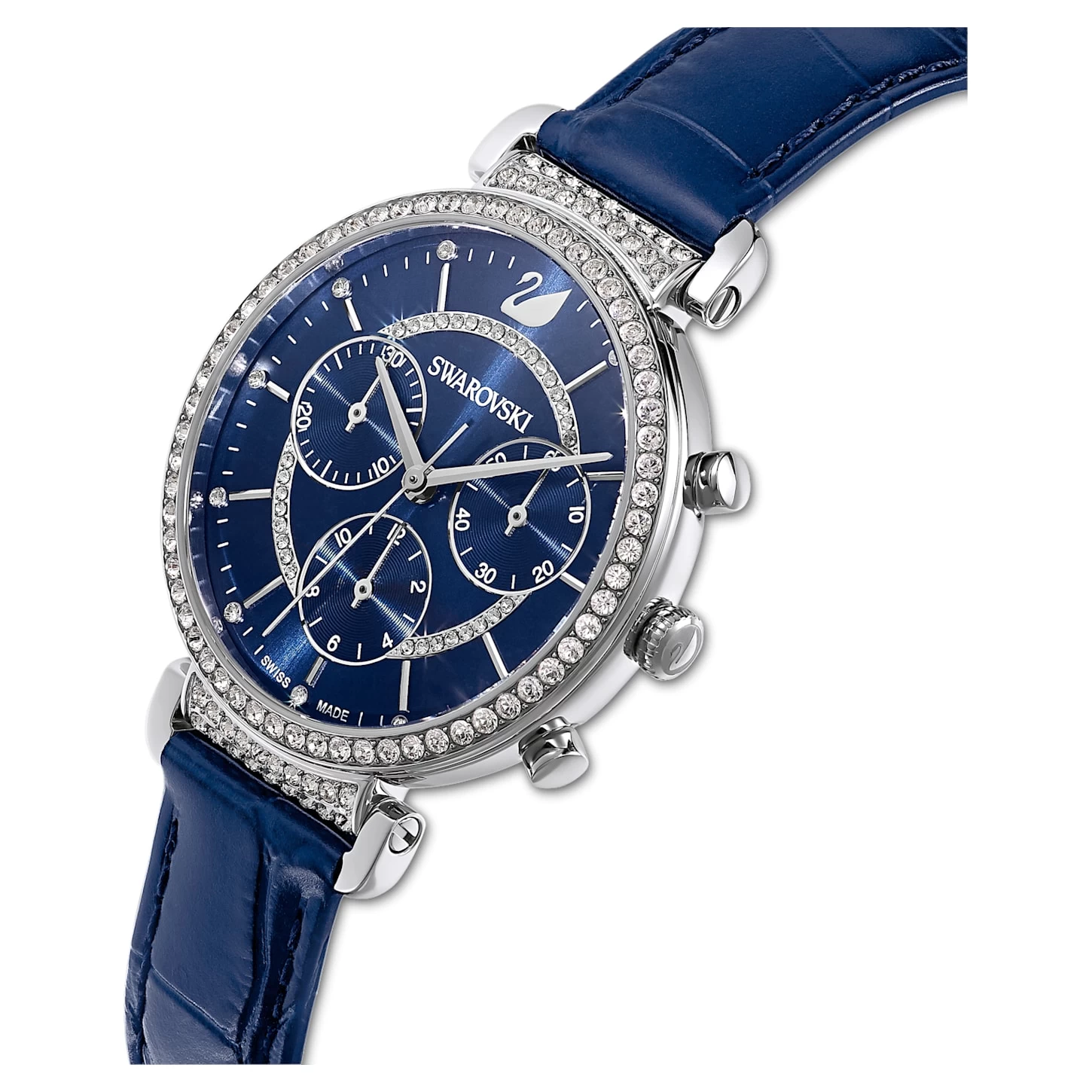 Swarovski Passage Chrono Watch Swiss Made, Leather Strap, Blue, Stainless Steel - Image 4