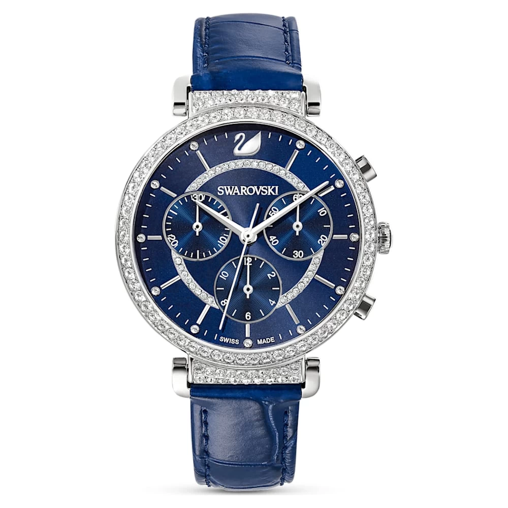 Swarovski Passage Chrono Watch Swiss Made, Leather Strap, Blue, Stainless Steel - Image 5