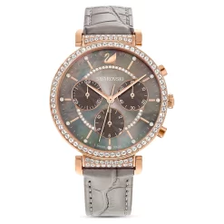 Swarovski Passage Chrono Watch Swiss Made, Leather Strap, Gray, Rose Gold-tone Finish