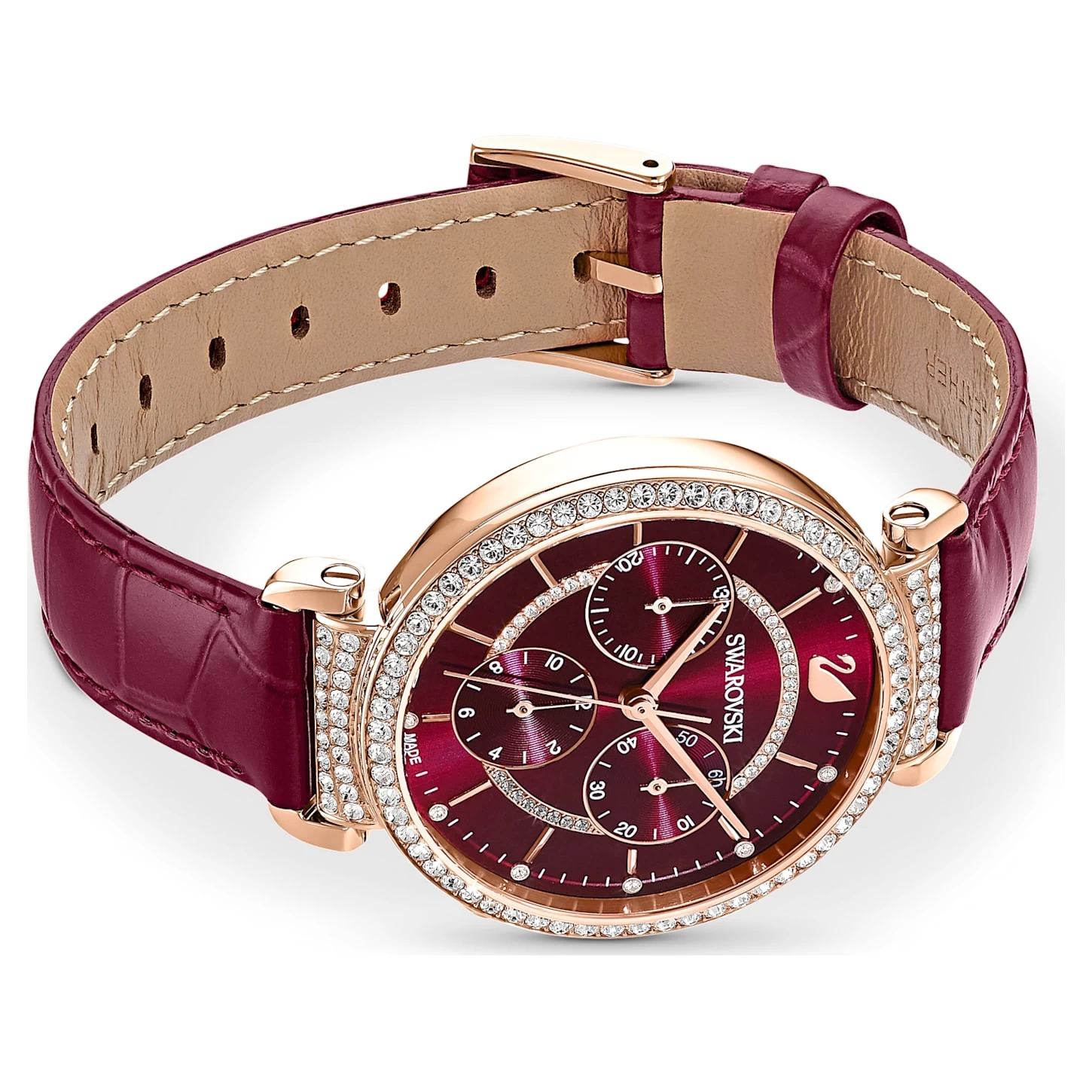 Swarovski Passage Chrono Watch Swiss Made, Leather Strap, Red, Rose Gold-tone Finish - Image 3