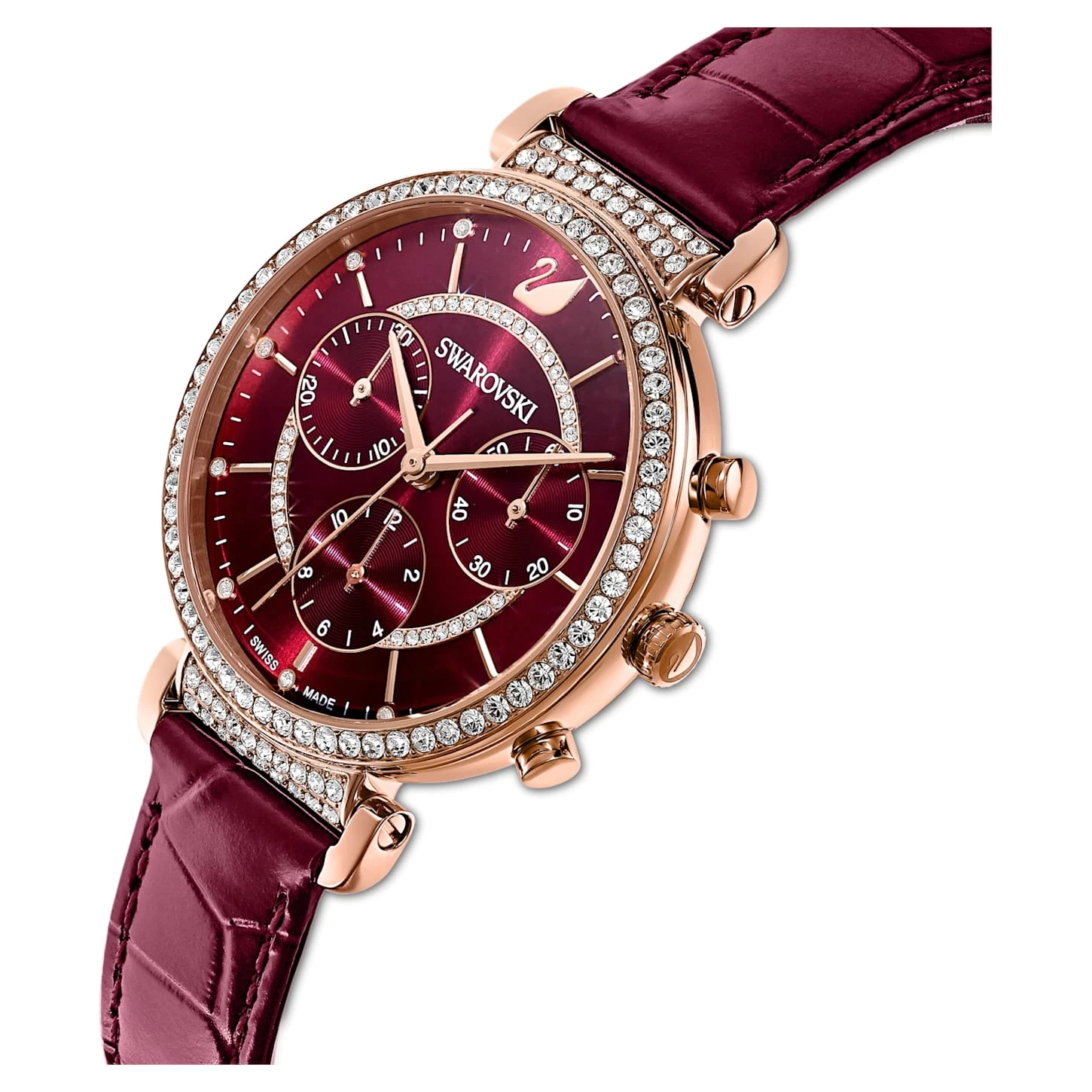 Swarovski Passage Chrono Watch Swiss Made, Leather Strap, Red, Rose Gold-tone Finish - Image 4