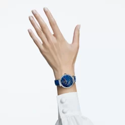 Swarovski Passage Moon Phase Watch Swiss Made, Moon, Leather Strap, Blue, Stainless Steel