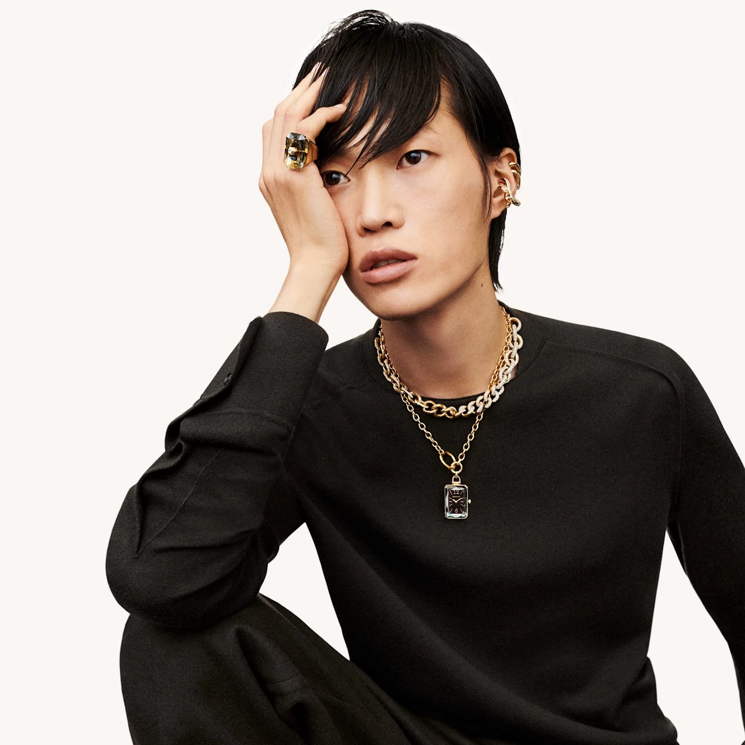 Swarovski Pocket Watch Black, Gold-tone Finish