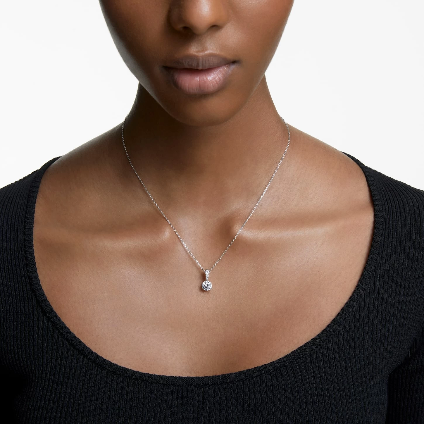 Swarovski Solitaire Pendant Round Cut, White, Rhodium Plated