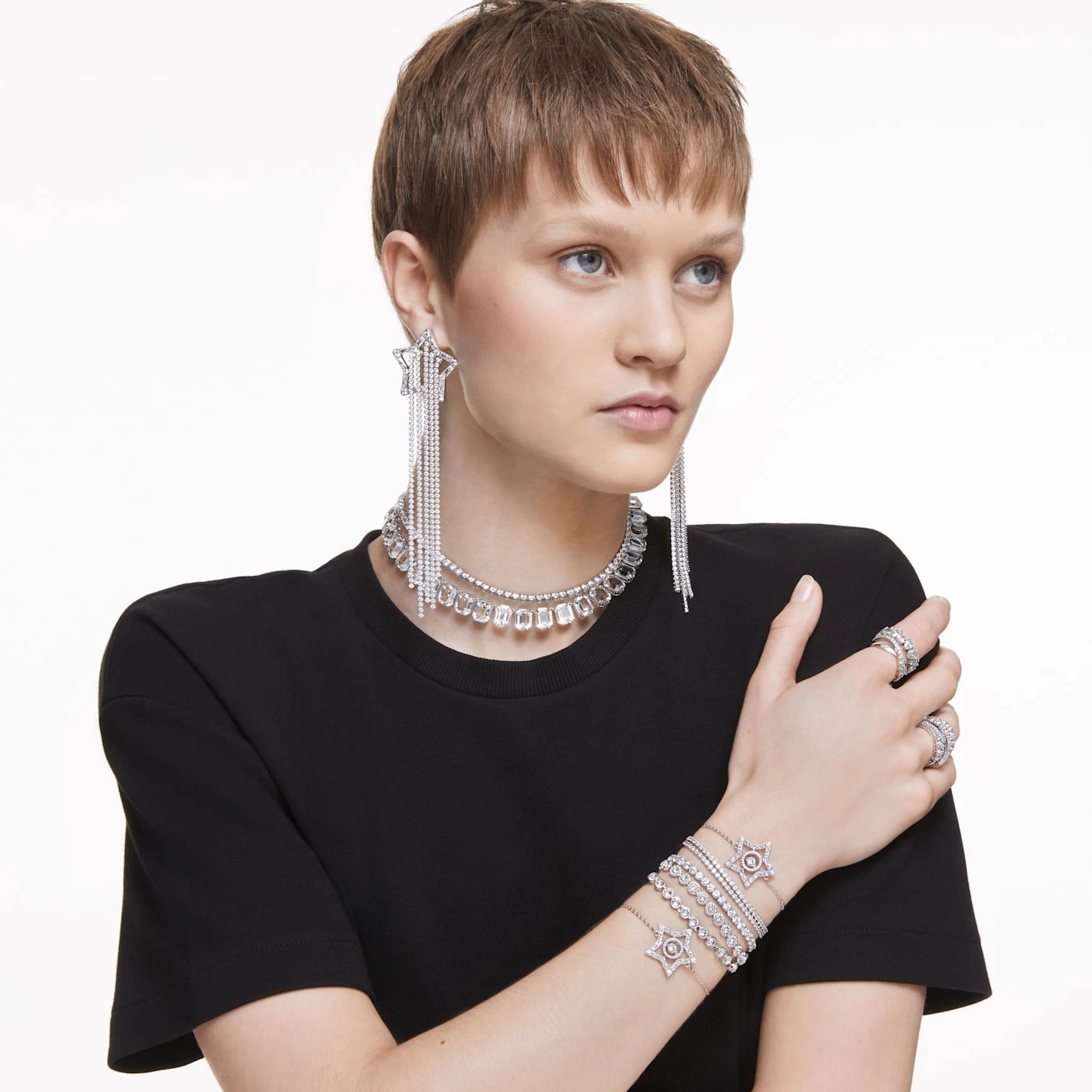 Swarovski Stella Bracelet Mixed Cuts, Star, White, Rhodium Plated - Image 7