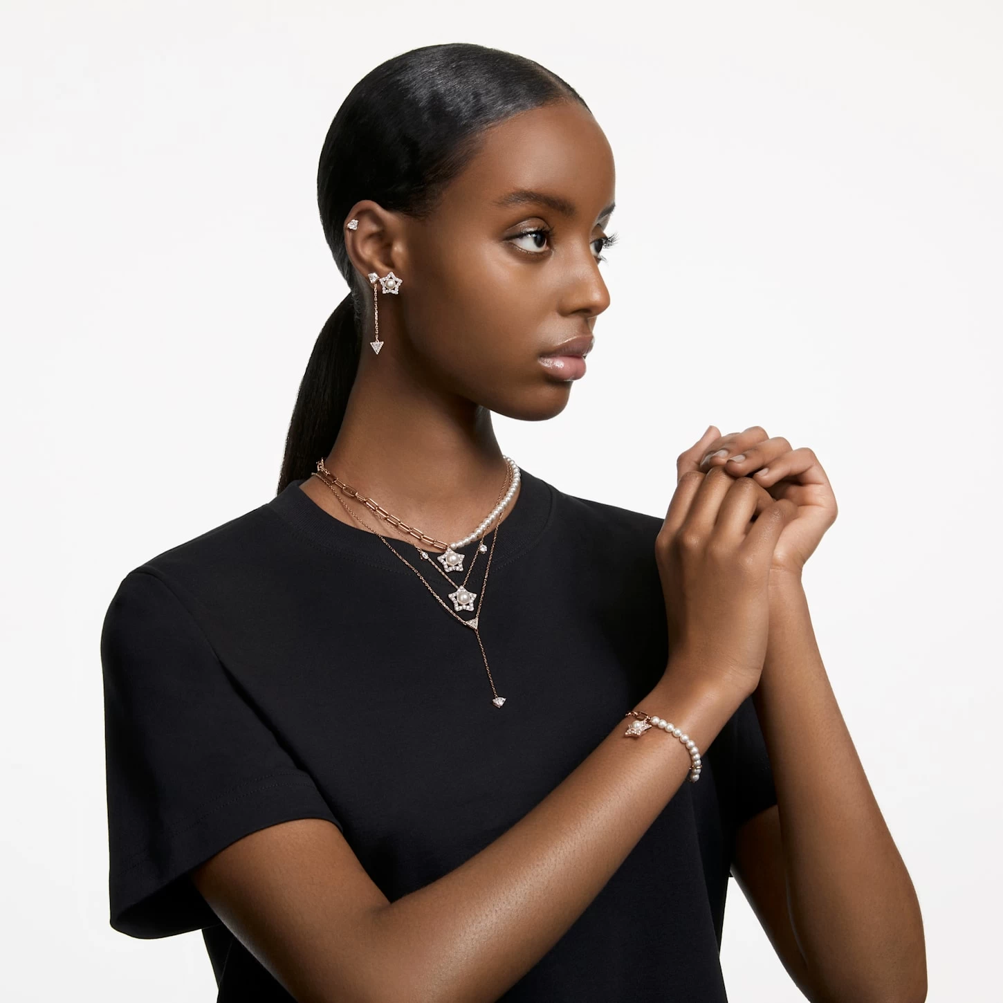 Swarovski Stella Bracelet Pavé, Star, White, Rose Gold-tone Plated - Image 5