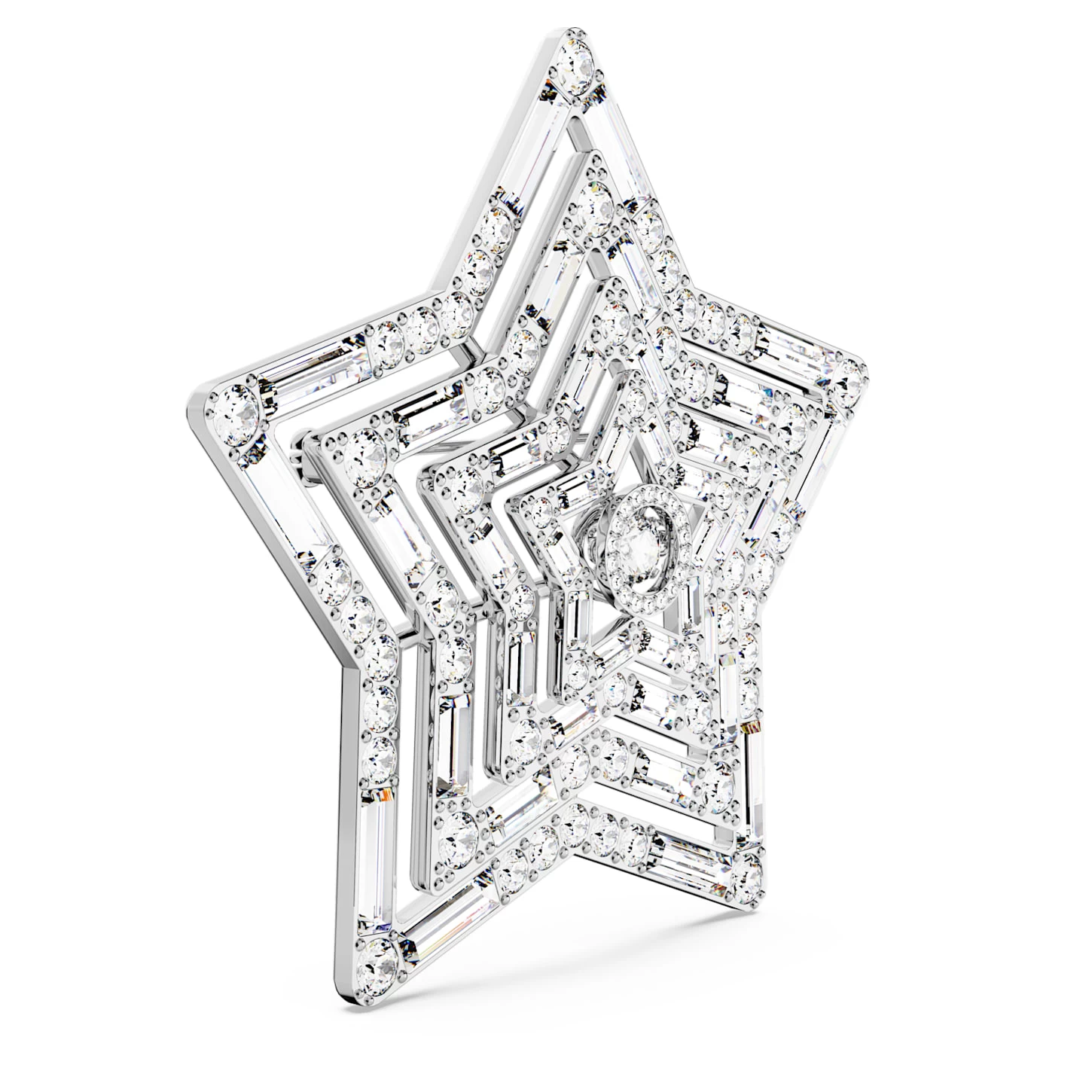 Swarovski Stella Brooch Star, Large, White, Rhodium Plated - Image 4