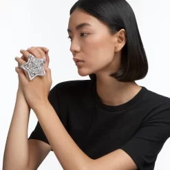 Swarovski Stella Ring Mixed Cuts, Star, Large, White, Rhodium Plated