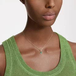 Swarovski Stilla Pendant Pear Cut, Green, Gold-tone Plated