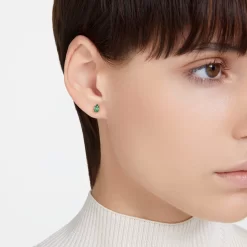 Swarovski Stilla Stud Earrings Pear Cut, Green, Gold-tone Plated