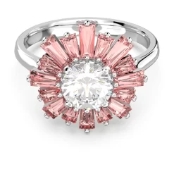 Swarovski Sunshine Ring Mixed Cuts, Sun, Pink, Rhodium Plated