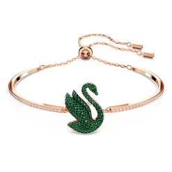 Swarovski Iconic Swan Bangle Swan, Green, Rose Gold-tone Plated