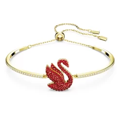 Swarovski Iconic Swan Bangle Swan, Medium, Red, Gold-tone Plated