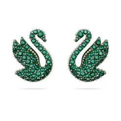 Swarovski Iconic Swan Stud Earrings Swan, Green, Rose Gold-tone Plated