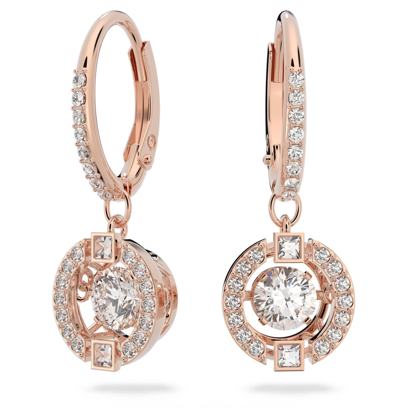 Swarovski Sparkling Dance Drop Earrings Round Cut, White, Rose Gold-tone Plated - Image 2