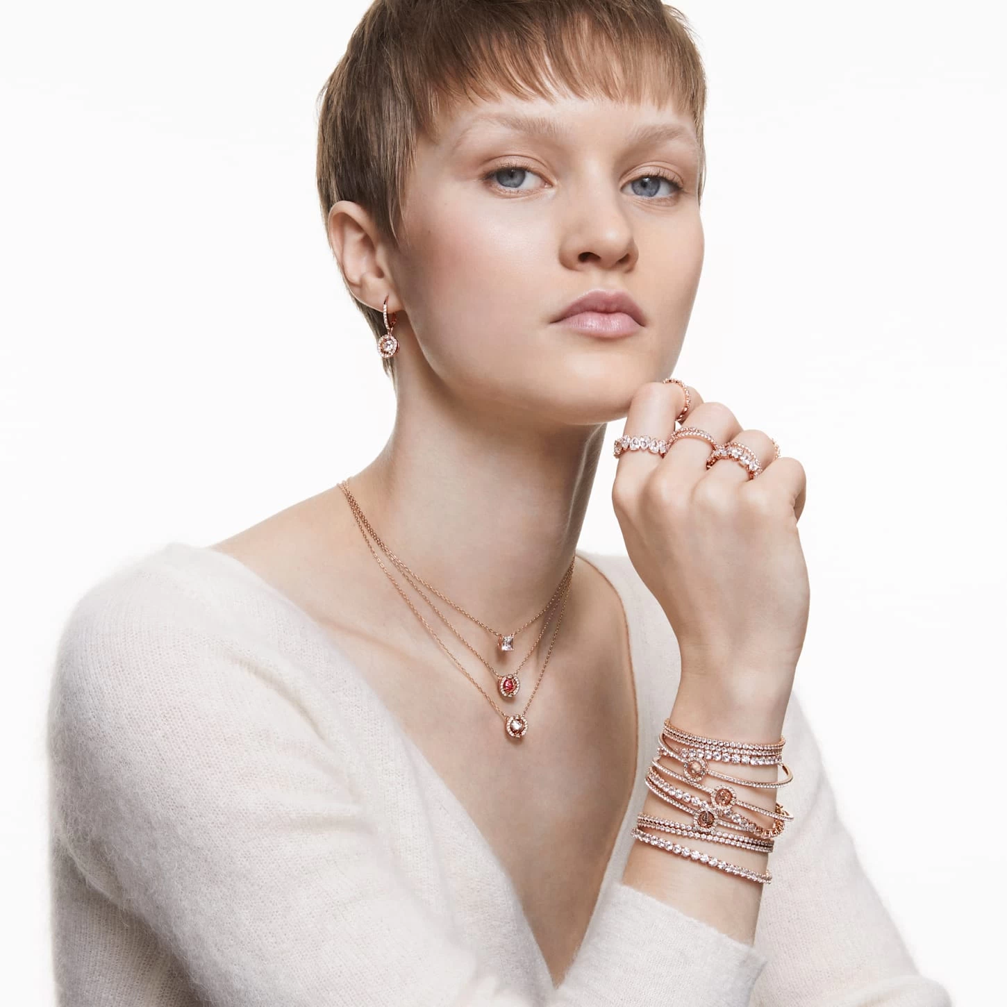 Swarovski Sparkling Dance Drop Earrings Round Cut, White, Rose Gold-tone Plated - Image 4