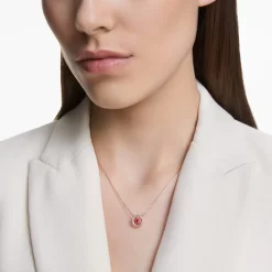 Swarovski Sparkling Dance Necklace Round Cut, Red, Rose Gold-tone Plated