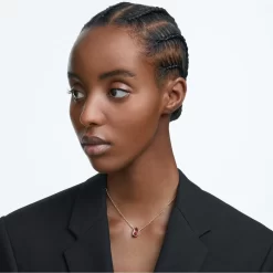 Swarovski Sparkling Dance Pendant Round Cut, Oval Shape, Red, Rose Gold-tone Plated