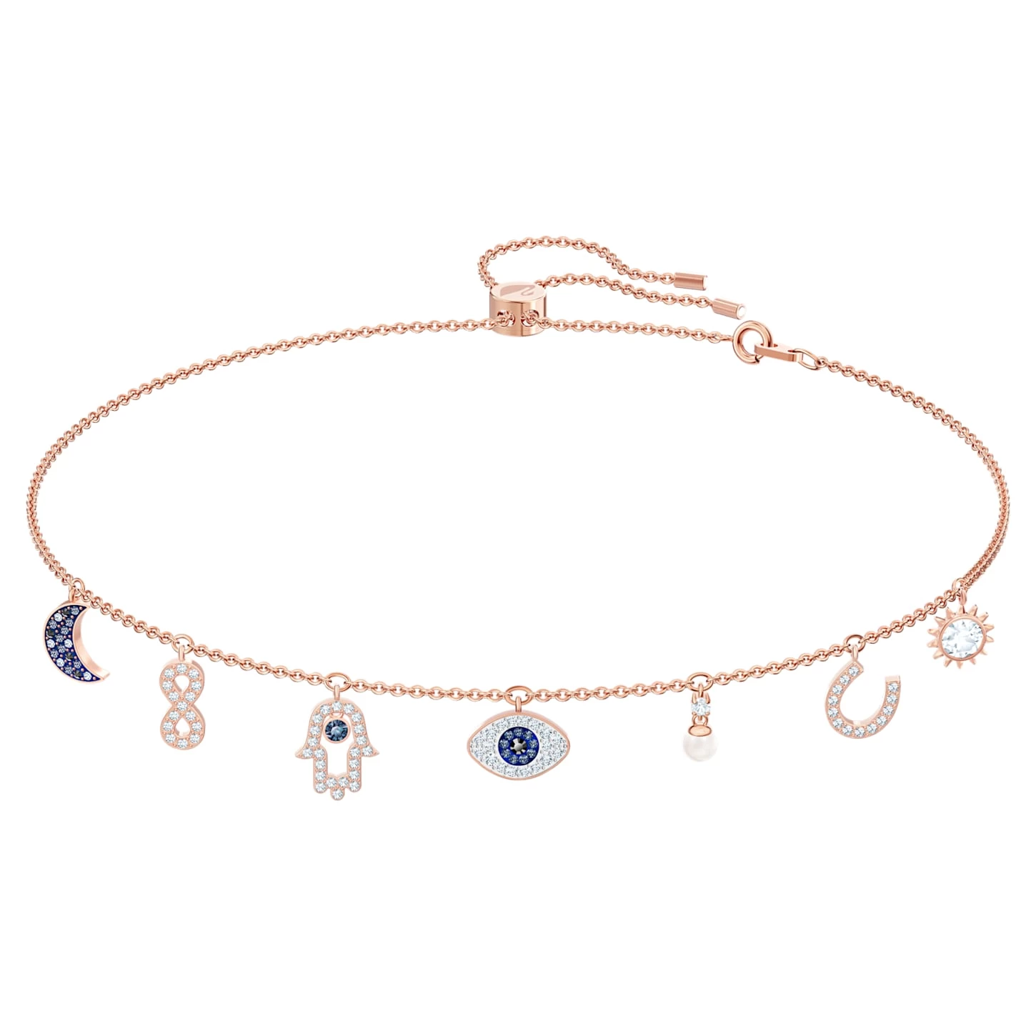 Swarovski Symbolic Necklace Moon, Infinity, Hand, Evil Eye And Horseshoe, Blue, Rose Gold-tone Plated - Image 2