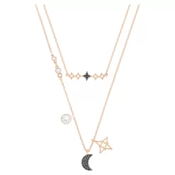 Swarovski Symbolic Necklace Set (2), Moon And Star, Black, Rose Gold-tone Plated