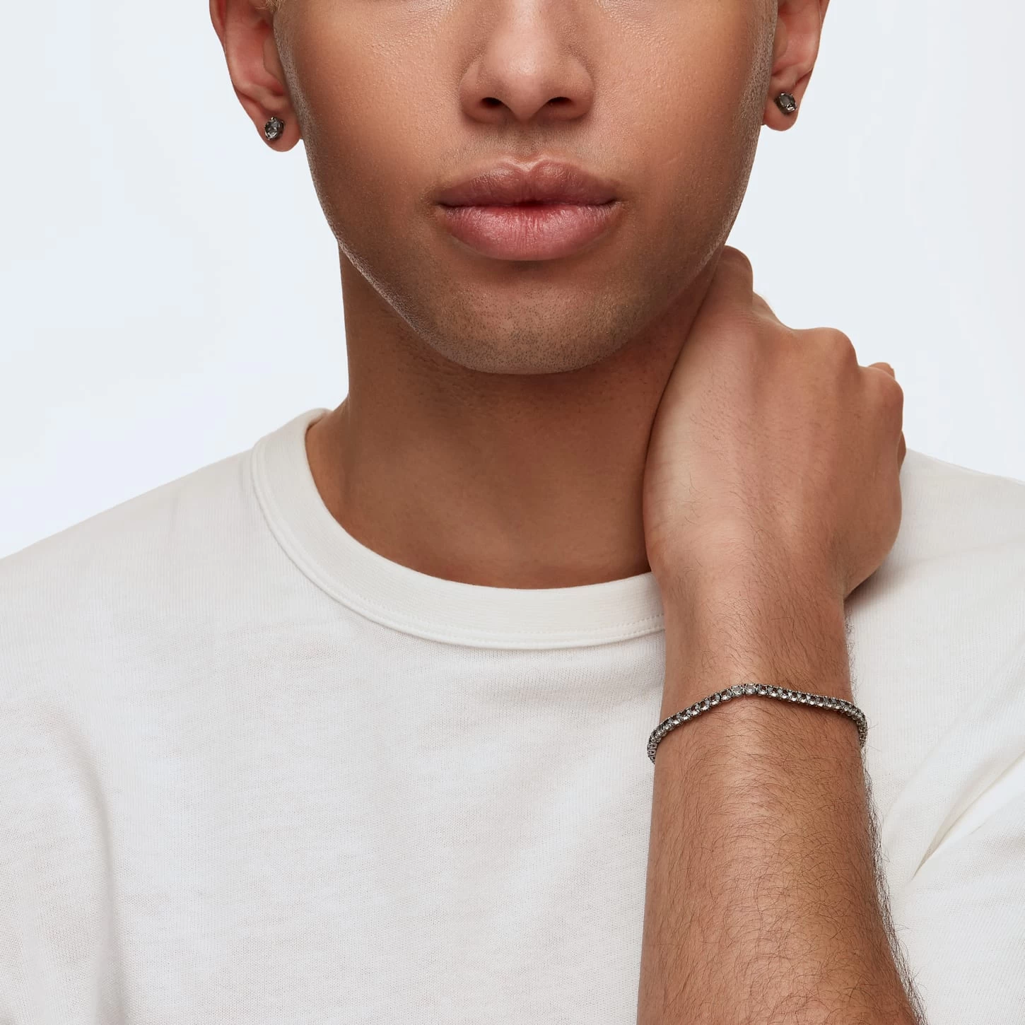 Swarovski Tennis Deluxe Bracelet Round Cut, Gray, Ruthenium Plated - Image 6