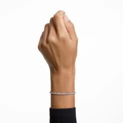 Swarovski Tennis Deluxe Bracelet Round Cut, White, Rhodium Plated