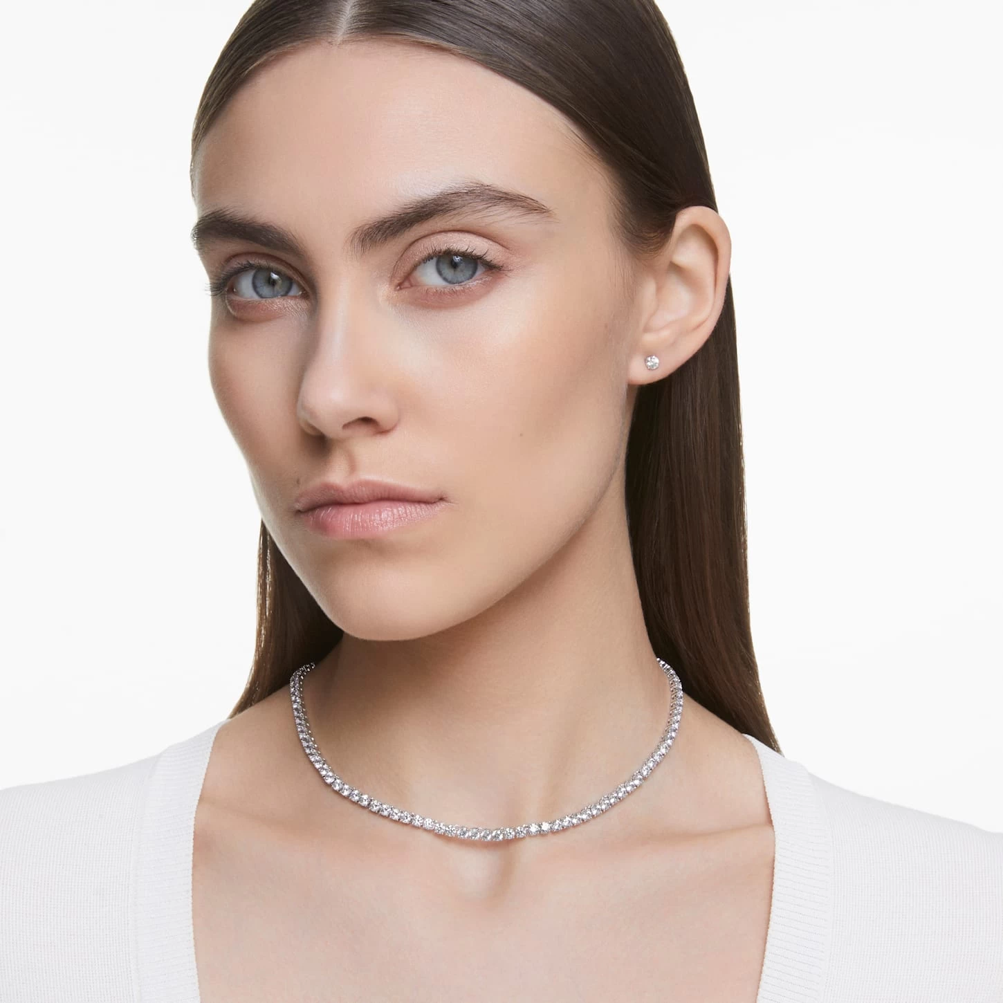 Swarovski Tennis Deluxe Set Round Cut, White, Rhodium Plated