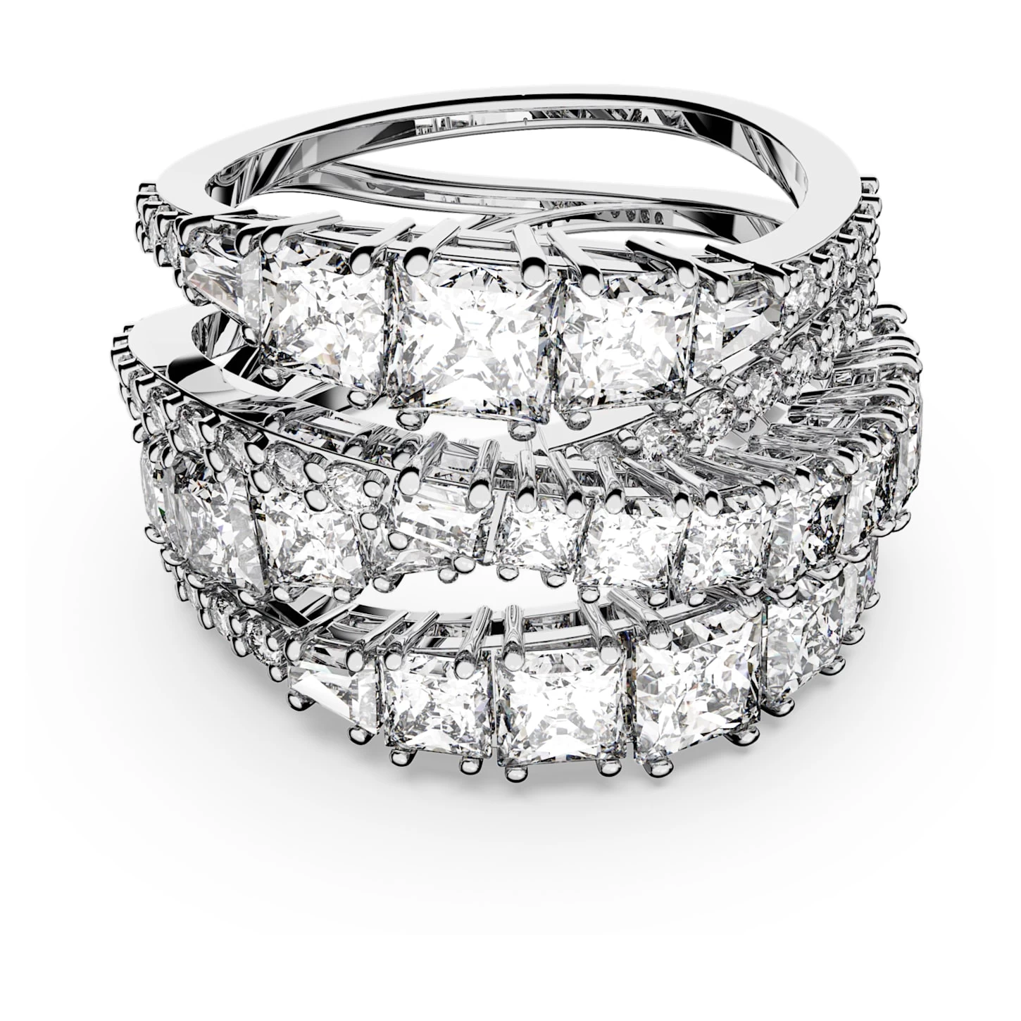 Swarovski Twist Wrap Ring Mixed Cuts, White, Rhodium Plated - Image 2