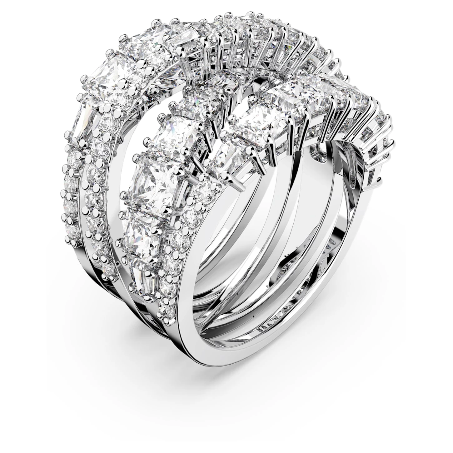Swarovski Twist Wrap Ring Mixed Cuts, White, Rhodium Plated - Image 3