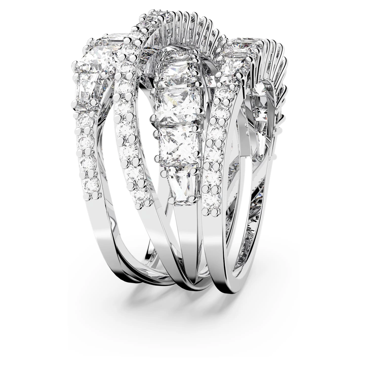 Swarovski Twist Wrap Ring Mixed Cuts, White, Rhodium Plated - Image 4