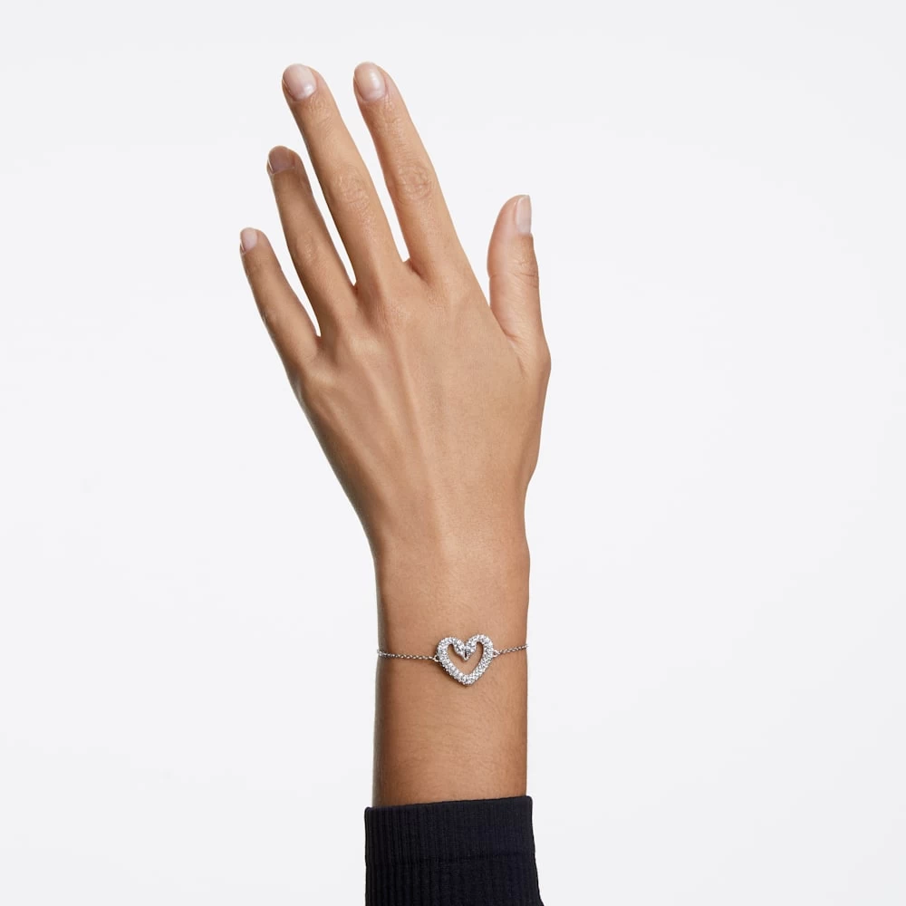 Swarovski Una Bracelet Heart, Medium, White, Rhodium Plated - Image 5