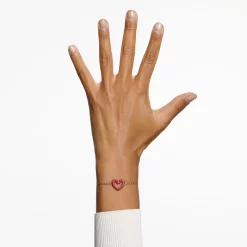 Swarovski Una Bracelet Heart, Small, Red, Gold-tone Plated