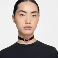 Swarovski Una Choker Heart, Pink, Rhodium Plated