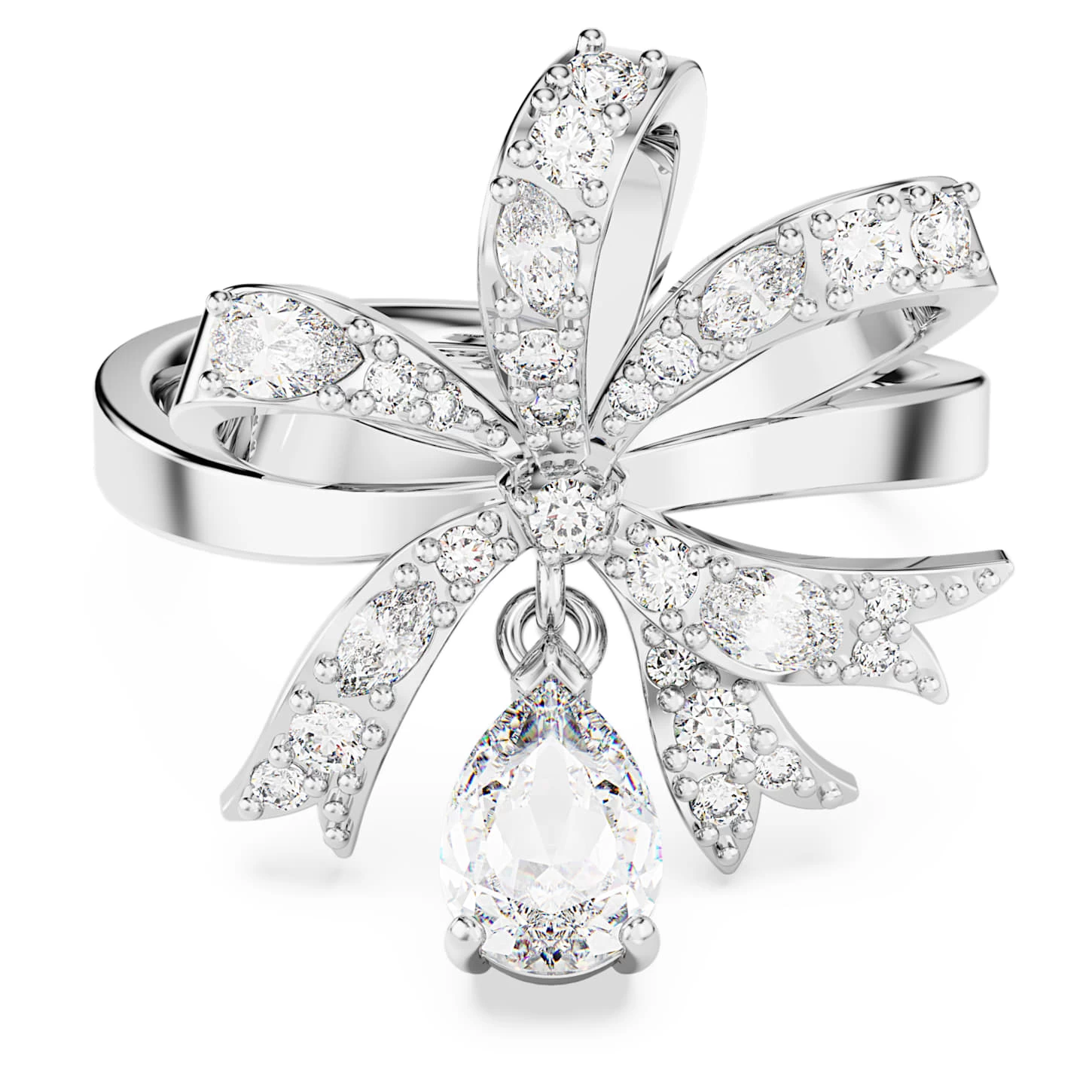 Swarovski Volta Cocktail Ring Bow, Small, White, Rhodium Plated - Image 2