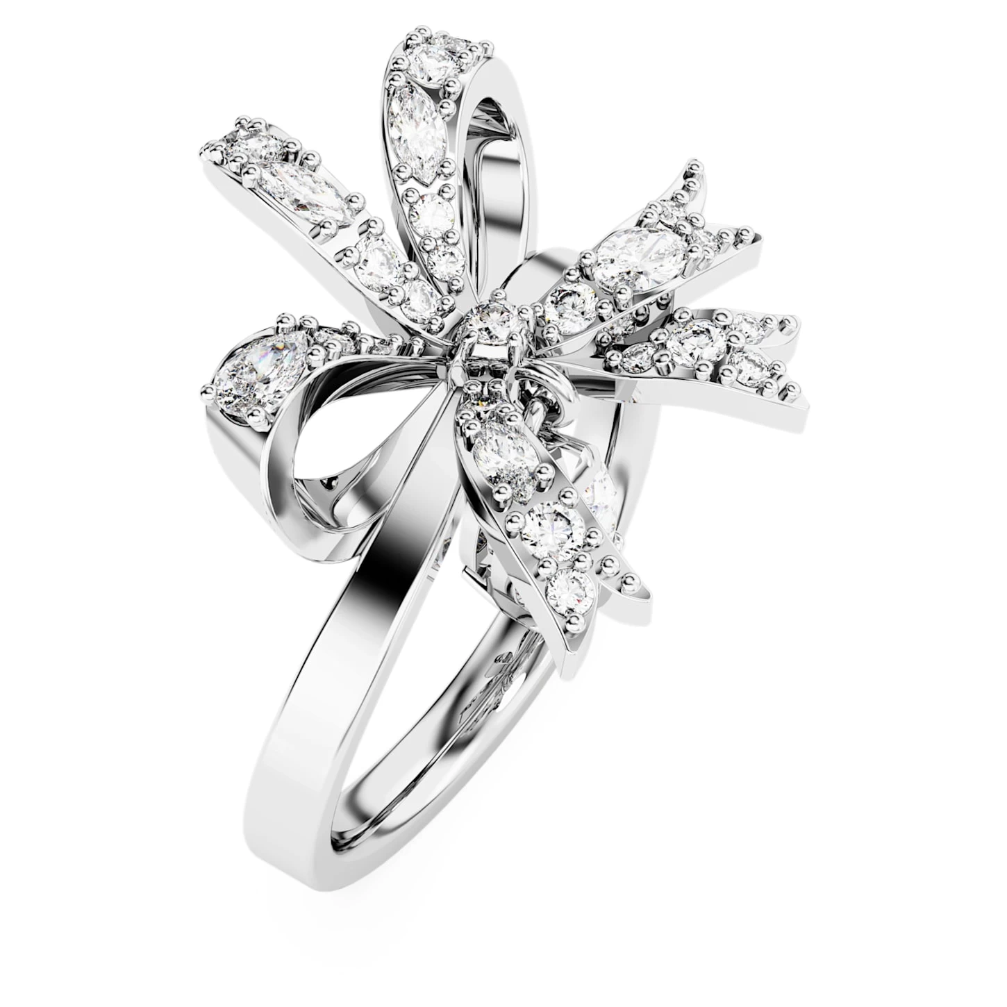 Swarovski Volta Cocktail Ring Bow, Small, White, Rhodium Plated - Image 3