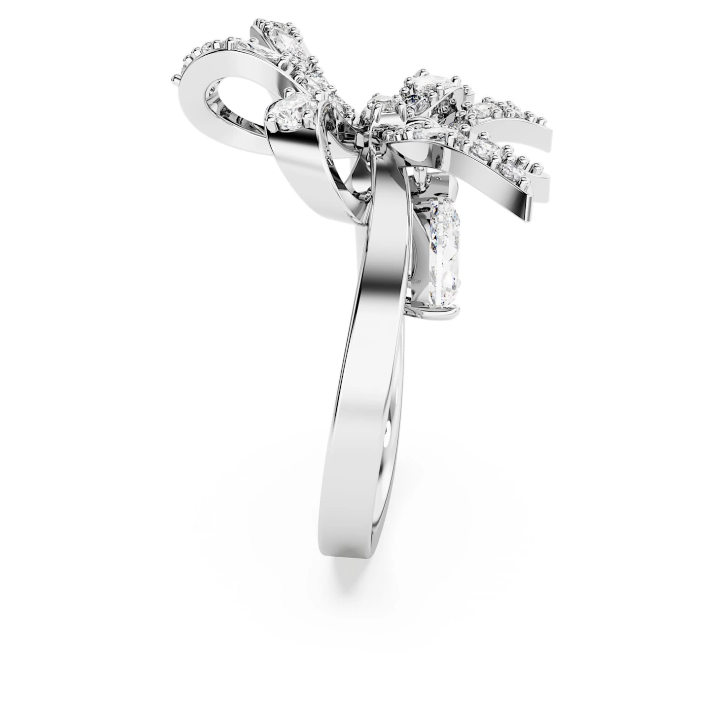 Swarovski Volta Cocktail Ring Bow, Small, White, Rhodium Plated - Image 4