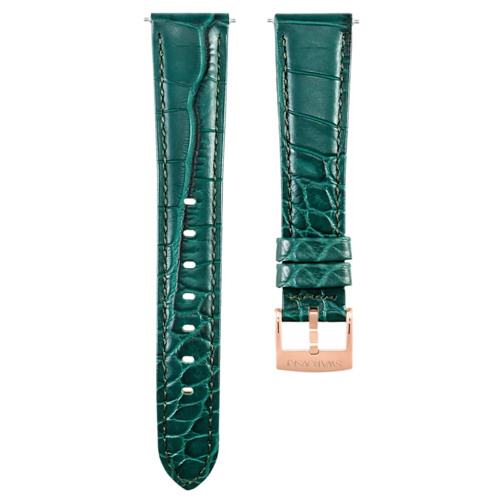 Swarovski Watch Strap 17 Mm (0.67") Width, Leather With Stitching, Green, Rose Gold-tone Finish - Image 2